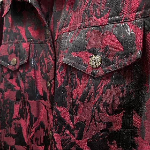 RUBY RD. Red & Black Metallic Abstract Snap Up Jacket Sz 20W - Picture 3 of 7